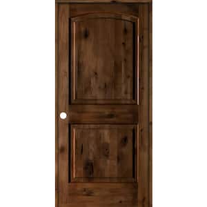 30 in. x 80 in. Knotty Alder 2-Panel Right-Handed Provincial Stain Wood Single Prehung Interior Door with Arch Top