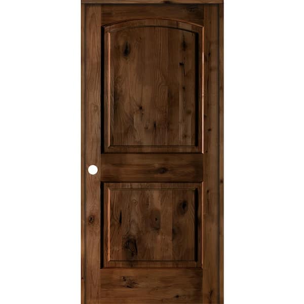 Krosswood Doors 24 in. x 80 in. Rustic Knotty Alder 2-Panel Right Handed Provincial Stain Wood Single Prehung Interior Door w/Arch Top