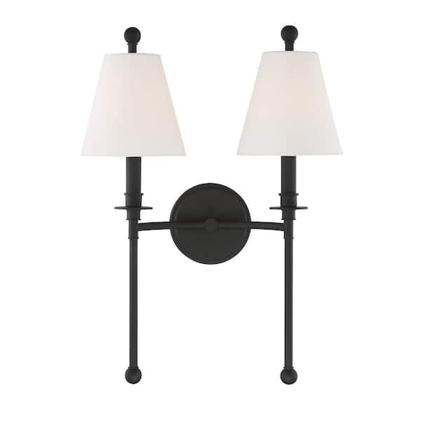 Riverdale 15 in. 2-Light Black Forged Sconce