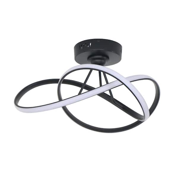 18.5 in. Black Flower Integrated LED Semi-Flush Mount for Hallway Entrance Bedroom, 3000K Warm Light