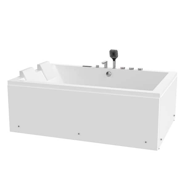 71 in. x 47 in. Alcove Whirlpool Air Combination Bathtub Rectangular Thermostatic Bath Tub with Center Drain in White