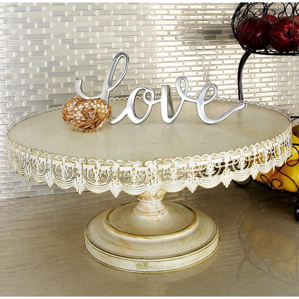 White Lace Inspired Ceramic Pedestal Cake Stand, 22"