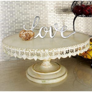 10 in. H White Decorative Cake Stand with Lace Inspired Edge