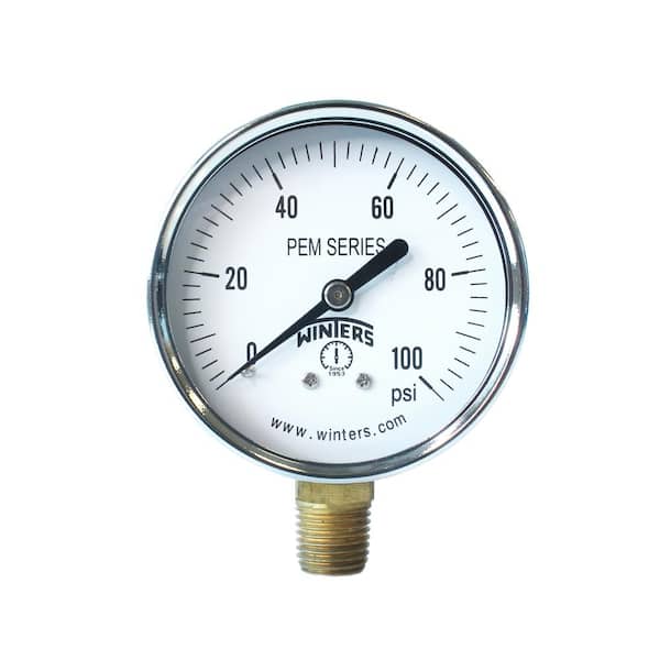 Winters Instruments PEM Series 2.5 in. Brass Pressure Gauge with 1/4 in. NPT Bottom Connection and Range of 0-100 psi