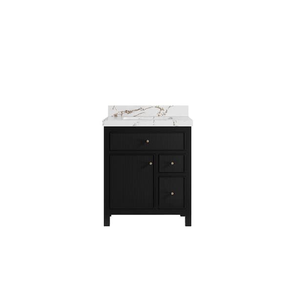 Willow Collections Sonoma 30 in. Single Sink Freestanding Black Bath Vanity with Viola Brown Qt. Top Unassembled