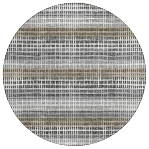 Chantille Machine Washable Indoor/Outdoor Abstract ACN2530 Gray 8 ft. x 8 ft. Round Rug