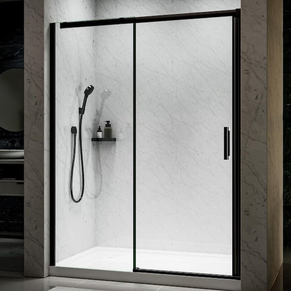 56-60 in. W x 74 in. H Sliding Semi Frameless Shower Door in Matte Black with 5/16 in. (8 mm) Tempered Clear Glass