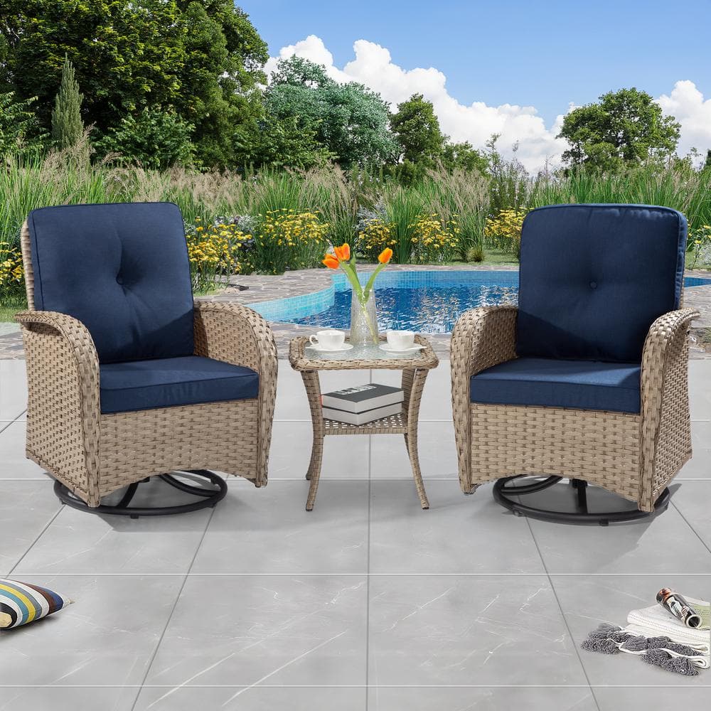JOYSIDE 3-Pcs LIght Brown Wicker Outdoor Rocking Chair Patio ...