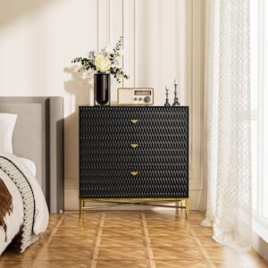 Black 3-Drawer Wood Nightstand with Square Support Legs