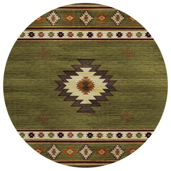 Sonora Green 8 ft. x 8 ft. Geometric Indoor/Outdoor Area Rug