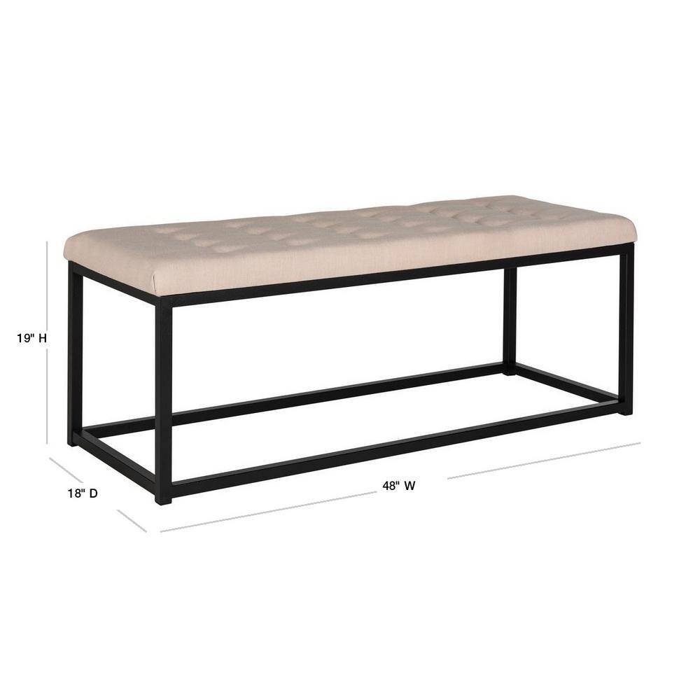 Reynolds Beige and Black Tufted Upholstered Bench