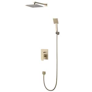 1-Spray Patterns 9 in. Wall Mount Square Dual Shower Heads High Pressure Shower Faucet in Brushed Gold(Valve Included)