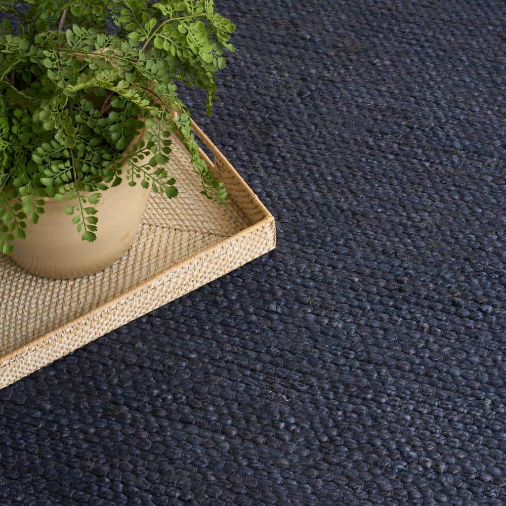 Handmade Navy Blue Natural Jute 4' x 6' Rectangular Rug