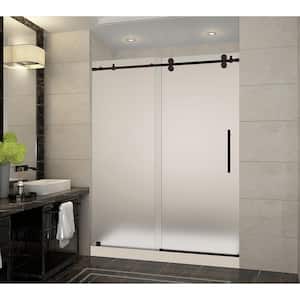 Langham 60 in. x 32 in. x 77.5 in. Frameless Sliding Shower Door with Frosted Glass in Bronze, Right Drain