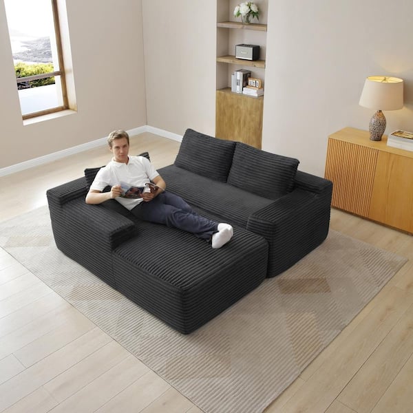 UOI 97 in Wide Modular Sectional Corduroy L-Shape Sofa with Deep