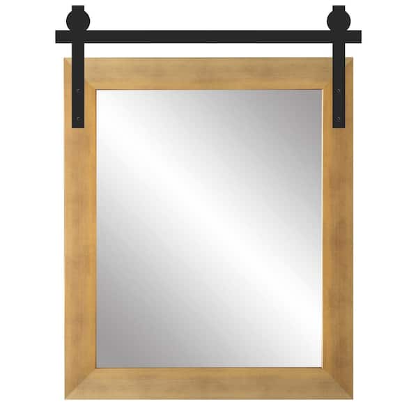 BrandtWorks 34 in. W x 55 in. H Gold Rectangle Barn Door Framed Mirror