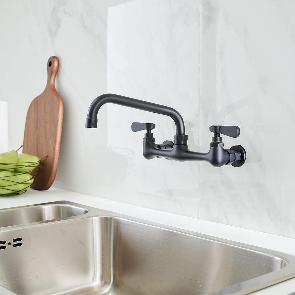 Matte Black Wall-Mount Dual Handle Kitchen Faucet