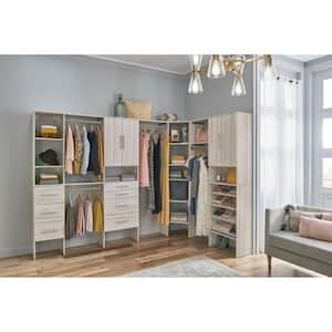 Style+ 72 in. W - 113 in. W Bleached Walnut Narrow Wood Closet System