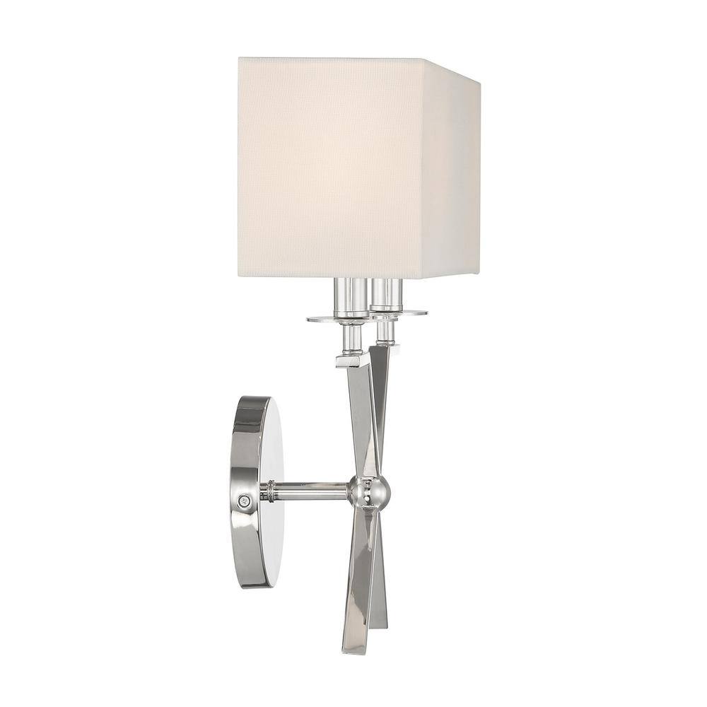 Polished Nickel 2-Light Wall Sconce with White Fabric Shade