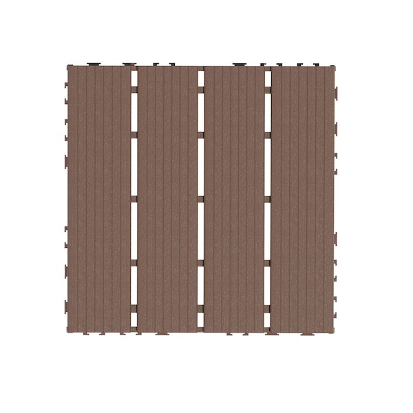 FIROMO 12 in. x 12 in. Plastic Brown Pattern Interlocking Floor Outdoor Patio Deck All-Weather Tiles (44-Pack)