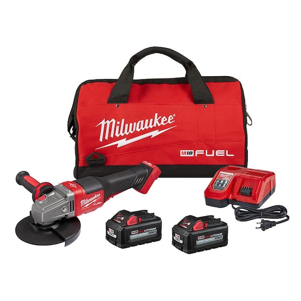 Milwaukee M18 Fuel 18V Lithium-Ion Brushless Cordless 4-1/2/6 in. Grinder, Paddle Switch Kit, 1/2 in. Impact Wrench & 2 Batteries