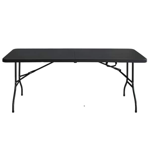Unbranded 6 ft. Folding Portable Table Plastic for Camping, Picnics, Parties, High Load Bearing, Black