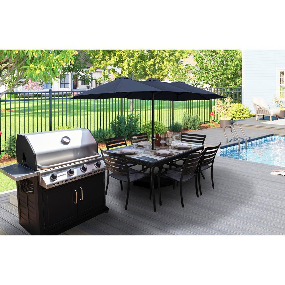 15ft Dark Blue Water Resistant Double-Sided Patio Umbrella