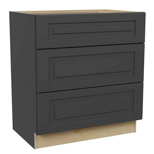 Grayson 30 in. W x 24 in. D x 34.5 in. H Assembled Plywood Drawer Base Kitchen Cabinet in Deep Onyx with Soft Close