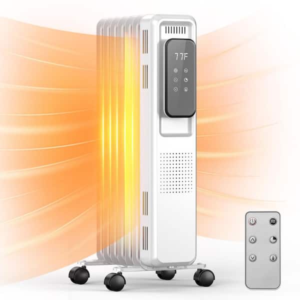 1500W Portable Electric Oil Heater with LCD Display and Anti-Tip Protection in White