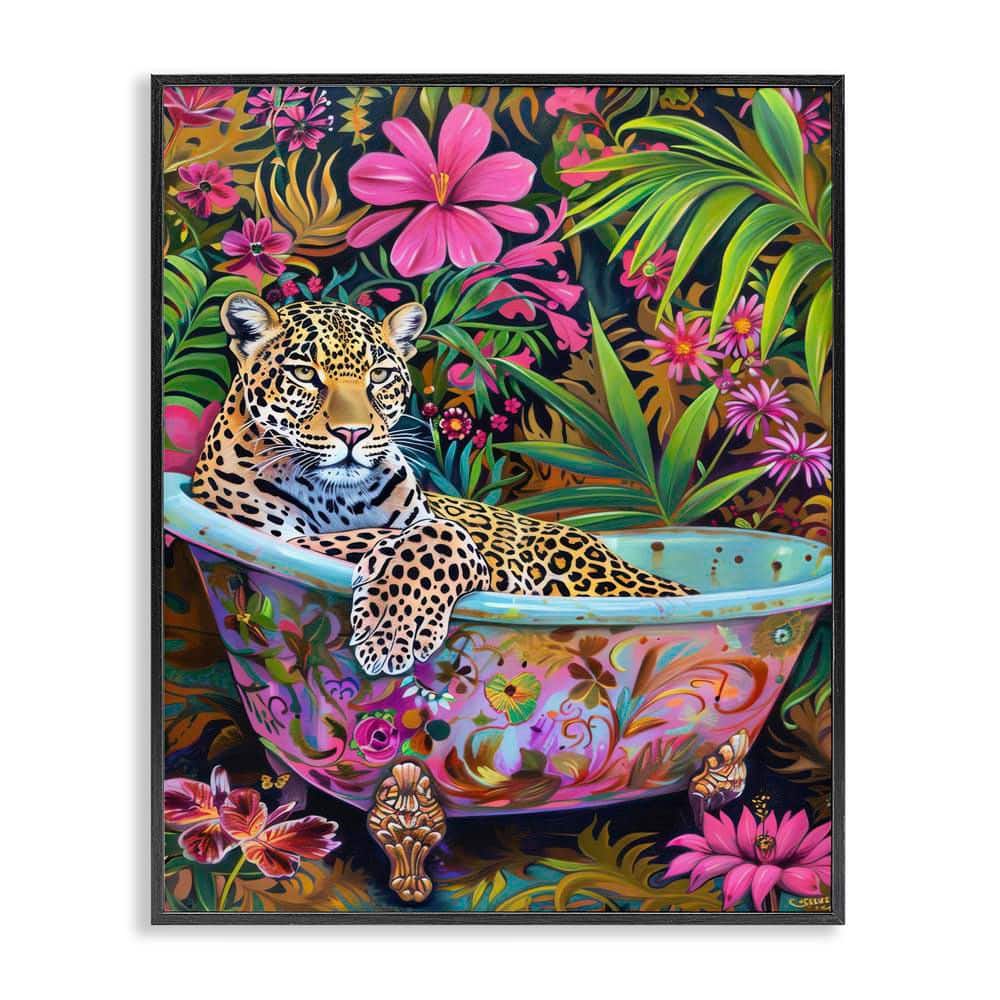 Tropical Rainforest Leopard Tub by LSR Design Studio Black Framed Animal Giclee Art Print 20 in. x 16 in. price history on PriceWatchPro