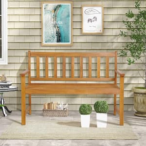 2-Person Slatted Patio Acacia Wood Loveseat 800 lbs. Outdoor Natural Bench