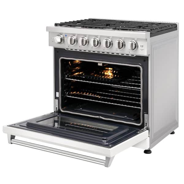 36 in. 6 Burners Freestanding Propane Gas Range in Stainless Steel with 6.0 cu. ft. Convection Oven and White Oven Door