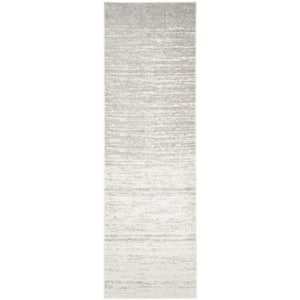 Adirondack Ivory/Silver 3 ft. x 16 ft. Solid Striped Runner Rug