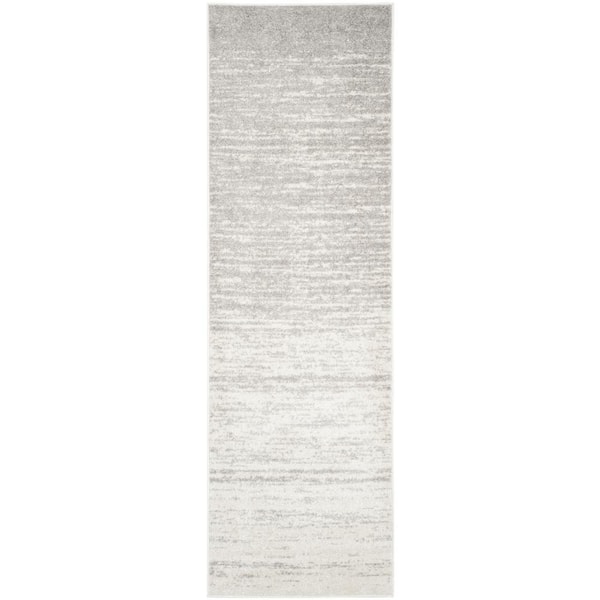 Adirondack Ivory/Silver 3 ft. x 18 ft. Solid Striped Runner Rug