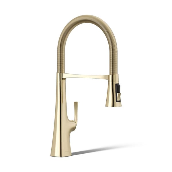 Graze Semi-Professional Single Handle Pull Down Sprayer Kitchen Faucet in Vibrant French Gold