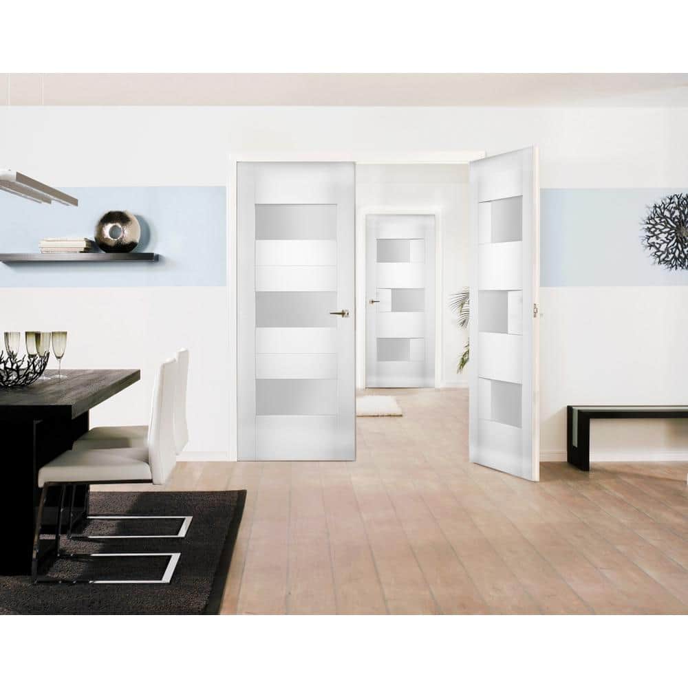White Silk 84" x 96" French Double Doors with Opaque Glass