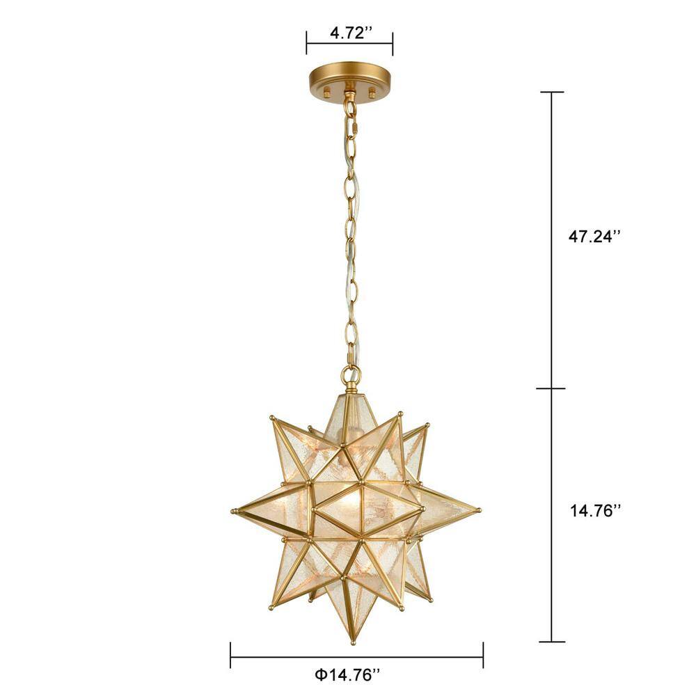 Geometric Gold Seeded Glass Star Pendant Light