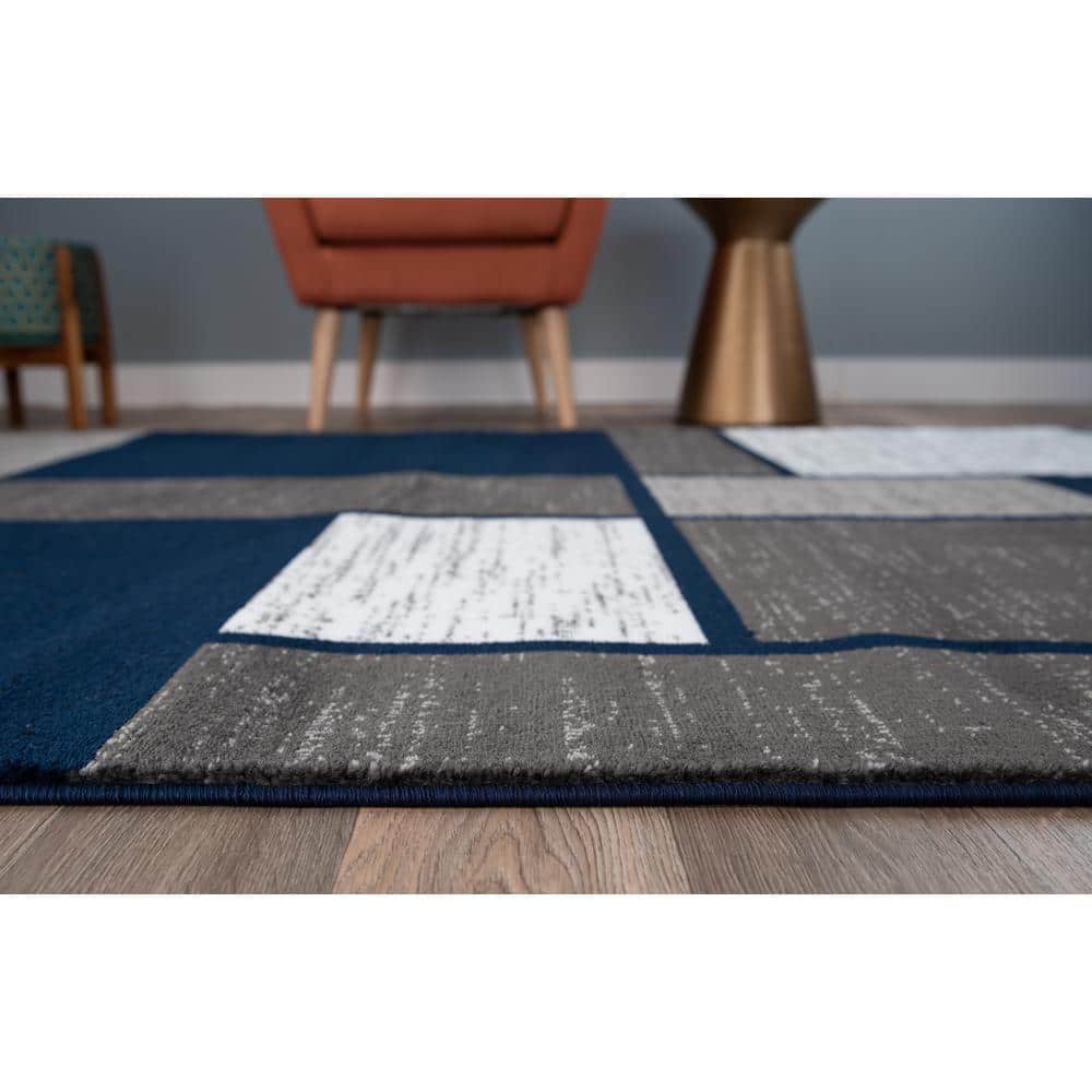 Navy Geometric Rectangular Washable Area Rug