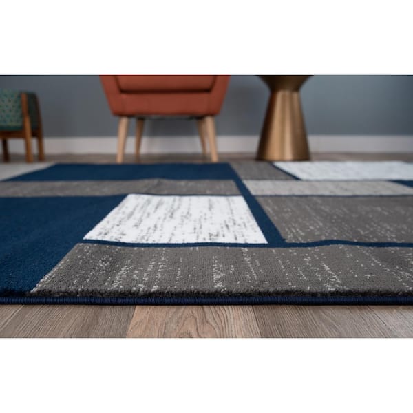 Contemporary Modern Boxes Navy 3 ft. 3 in. x 5 ft. Indoor Area Rug
