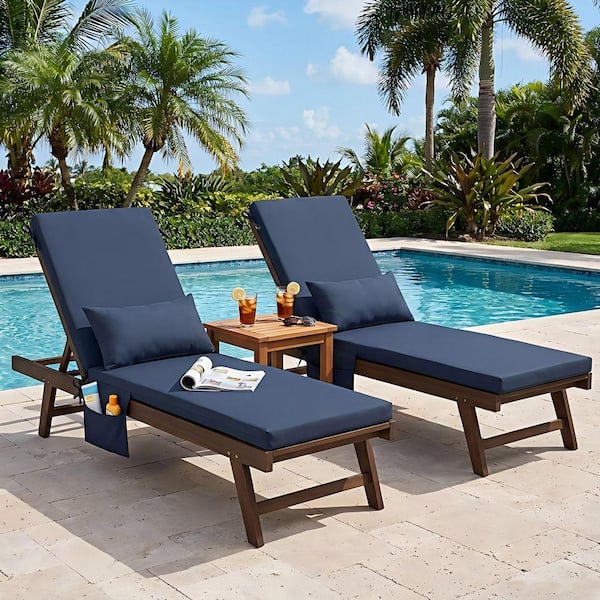 2-Pieces Outdoor Chaise Lounge Cushions in Navy Blue 80 in. x 23 in. x 2.8 in. Patio Lounge Chair Cushion with Pillow