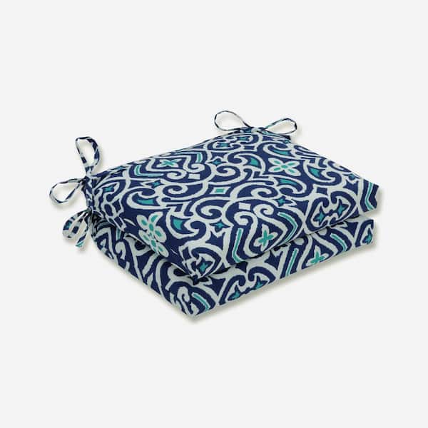 Pillow Perfect 18.5 x 16 Outdoor Dining Chair Cushion in Blue/White (Set of 2)