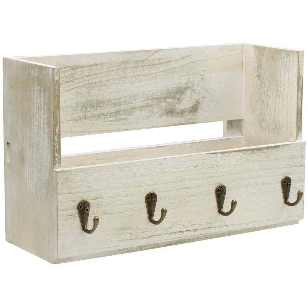 Key Holder with Shelf for Mail, 5.25 in. W x 16.5 in. D Rustic Grey Wood De