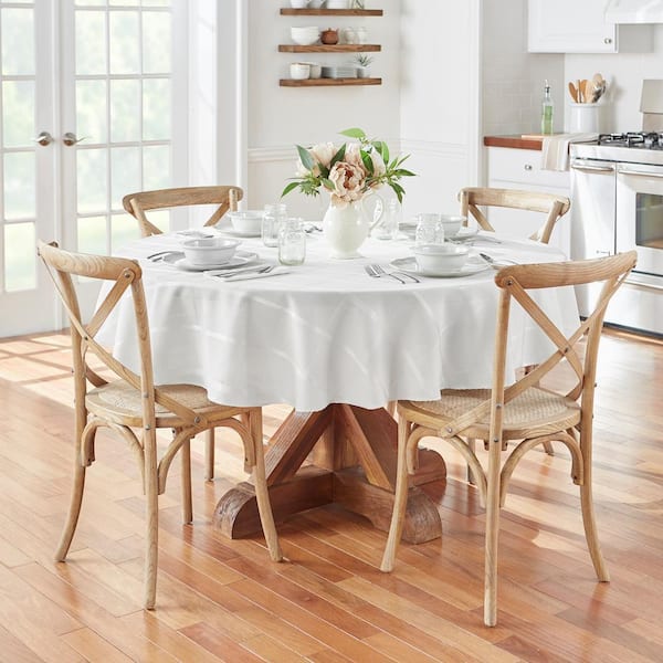 Elegance Plaid Jacquard Tablecloth, White - 60"W x 84"L Oval