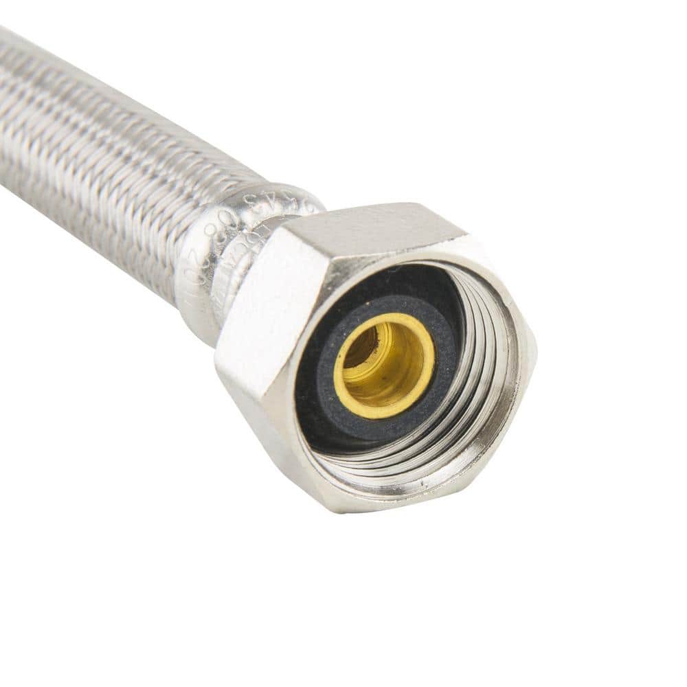 16 in. Silver Braided Polymer Faucet Supply Line with Brass Fittings