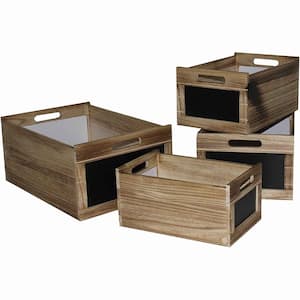 Brown Chalkboard Inserted Wooden Storage Box with Cutout Handles (Set of 4)