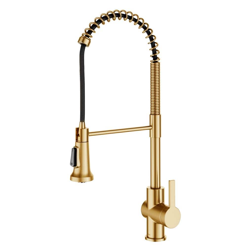 Britt Single Handle Pull Down Kitchen Faucet in Brushed Brass