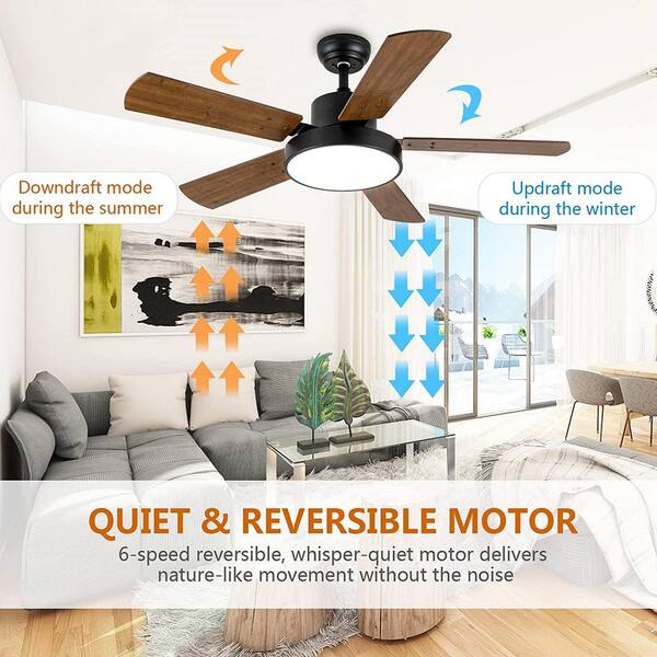 Jushua 44 in. 5 Walnut Grain Blades Indoor Low Profile Ceiling Fan 