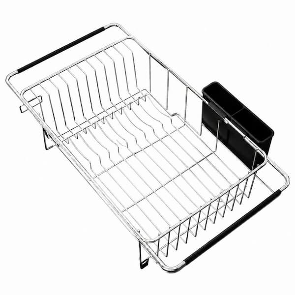 Expandable Dish Drying Rack for Sink, Stainless Steel Over or In Sink Drainer with Utensil Holder, 15.5-23.2 in.