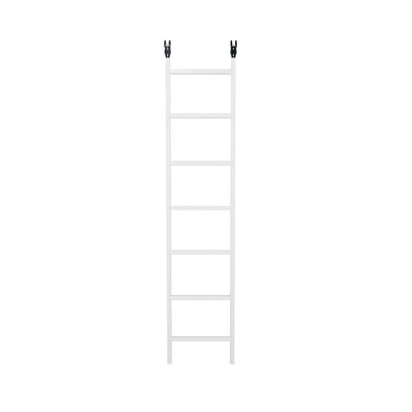 75.4 in. Tall White Metal No Shelf Paired with Bookcase, Auxiliary Ladder Hanging on the Crossbar Slidable (Only Ladder)