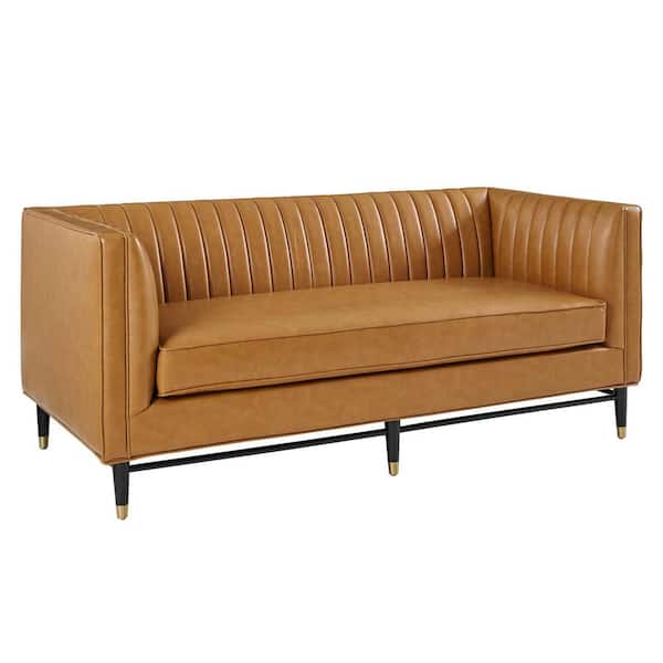 Devote 75 in. Tan Faux Leather 2-Seats Loveseats with Dense Foam Padding